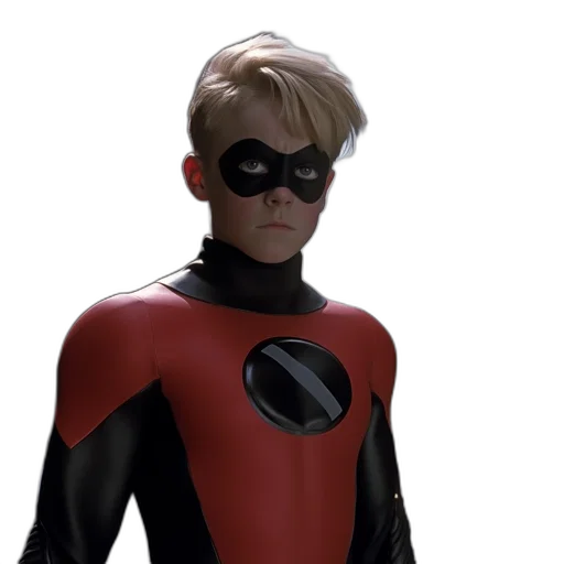 3d render, superhero, red, black, costume, v-shaped, design, forehead transparent PNG cut-out