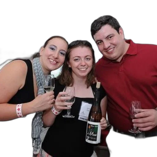 bottle, staff, three, people, pose, photo, event, one transparent PNG cut-out