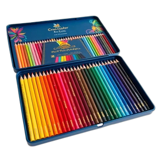 colorful, set, colored, pencils, displayed, open, box, arranged transparent PNG cut-out