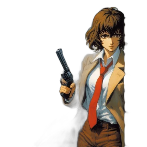 jacket, weapon, concept art, comic book art, anime, pixel art, animated, woman transparent PNG cut-out