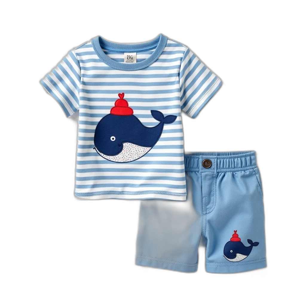 blue, child, outfit, consisting, short-sleeved, shirt, shorts, both transparent PNG cut-out