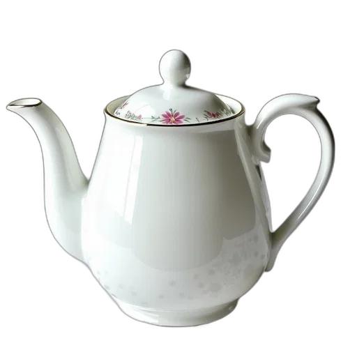photorealistic, 3d render, white, porcelain, teapot, curved, spout, handle transparent PNG cut-out