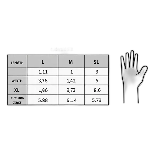 monochrome, table, various, measurements, glove, including, length, width transparent PNG cut-out