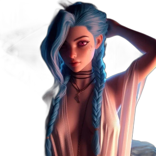 dress, hair, jewelry, fantasy art, concept art, cyberpunk, photorealistic, neon lights transparent PNG cut-out