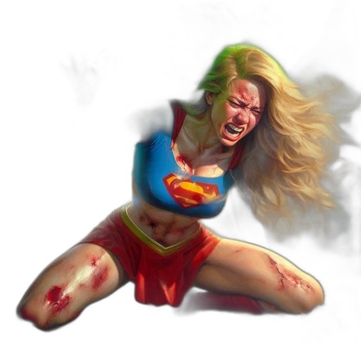comic book art, concept art, photorealistic, fantasy art, heroine, dressed, supergirl, struggles transparent PNG cut-out