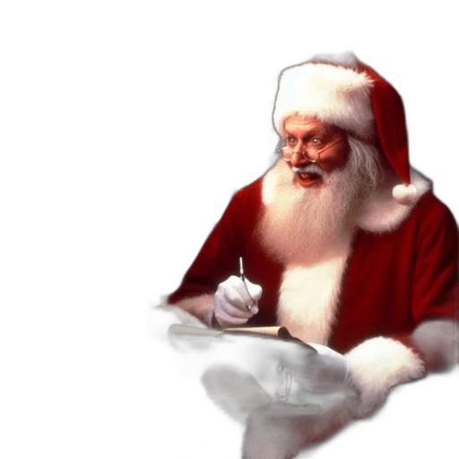3d render, photorealistic, concept art, pixel art, santa, claus, writes, book transparent PNG cut-out