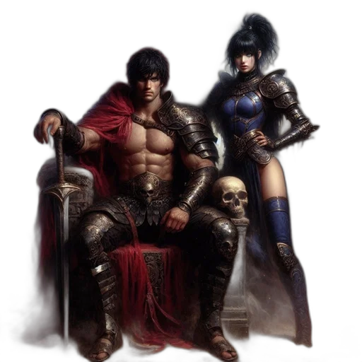 sword, fantasy art, concept art, comic book art, pixel art, warrior, couple, stands transparent PNG cut-out