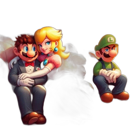 pixel art, 3d render, concept art, watercolor, monochrome, golden, mario, peach transparent PNG cut-out