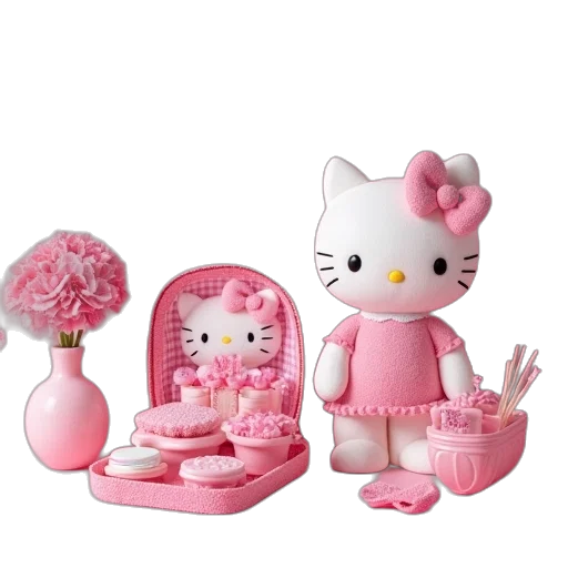 3d render, concept art, hello, kitty, products, displayed, pink, room transparent PNG cut-out