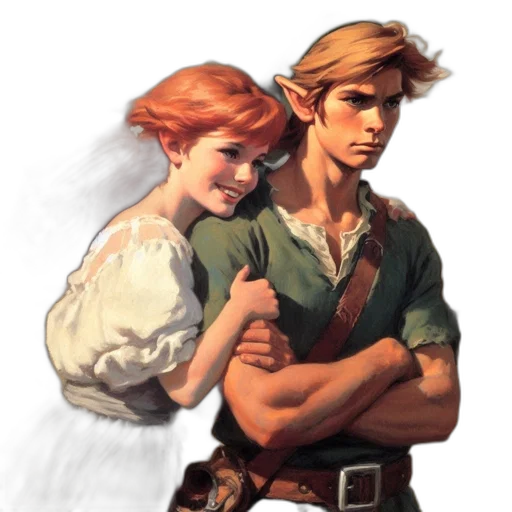 concept art, fantasy art, pixel art, comic book art, earth tones, two, characters, redheaded transparent PNG cut-out