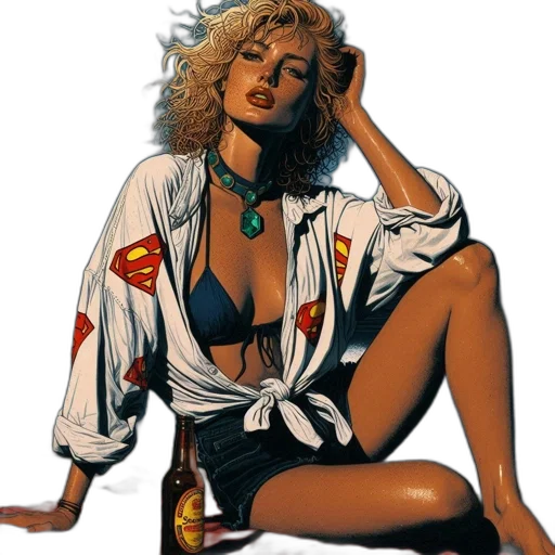 jacket, comic book art, concept art, cartoon, photorealistic, woman, curly, blonde transparent PNG cut-out