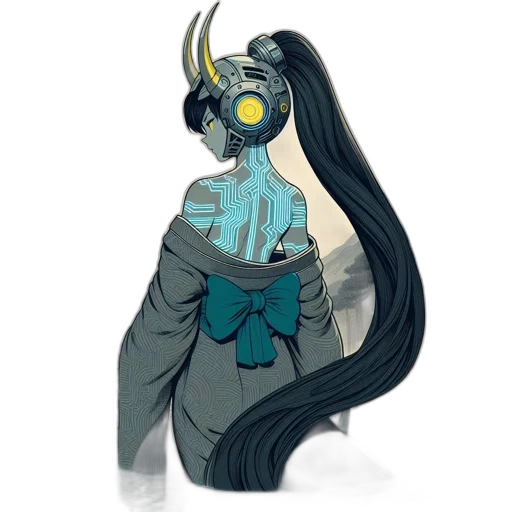 mask, dress, creature, robot, concept art, fantasy art, cyberpunk, anime transparent PNG cut-out