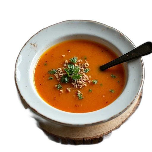 food, photorealistic, bowl, soup, spoon, inside, accompanied, variety transparent PNG cut-out