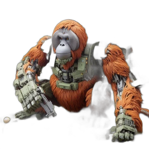 creature, concept art, 3d render, fantasy art, photorealistic, anthropomorphic, mechanized, orangutan transparent PNG cut-out