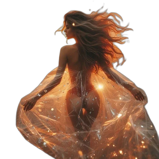 dress, hair, creature, fantasy art, concept art, photorealistic, oil painting, fire transparent PNG cut-out