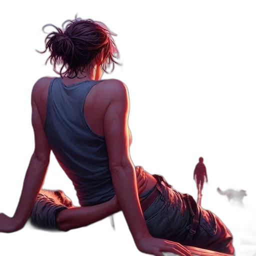 concept art, fantasy art, cyberpunk, comic book art, sunset, neon lights, fire, underwater transparent PNG cut-out