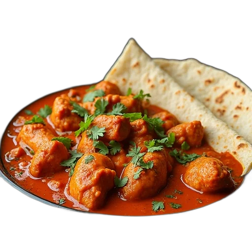 food, 3d render, photorealistic, traditional, chicken, tikka, masala, roti transparent PNG cut-out