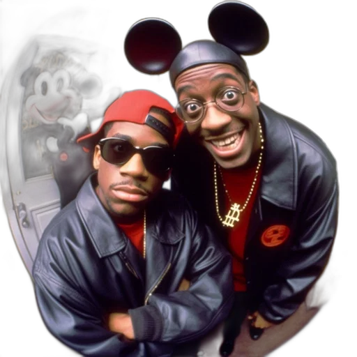 jacket, cartoon, two, men, mouse, ears, sunglasses, pose transparent PNG cut-out