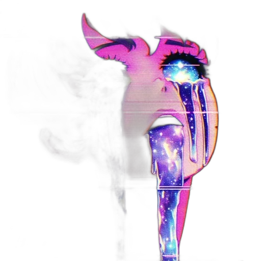 mask, umbrella, creature, face, vaporwave, cyberpunk, concept art, pixel art transparent PNG cut-out