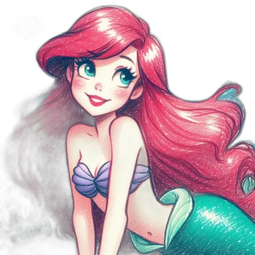 watercolor, fantasy art, cartoon, concept art, underwater, red, mermaid, hair transparent PNG cut-out