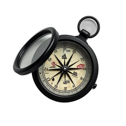 weapon, black, compass, clear, plastic, cover, open, displaying transparent PNG cut-out