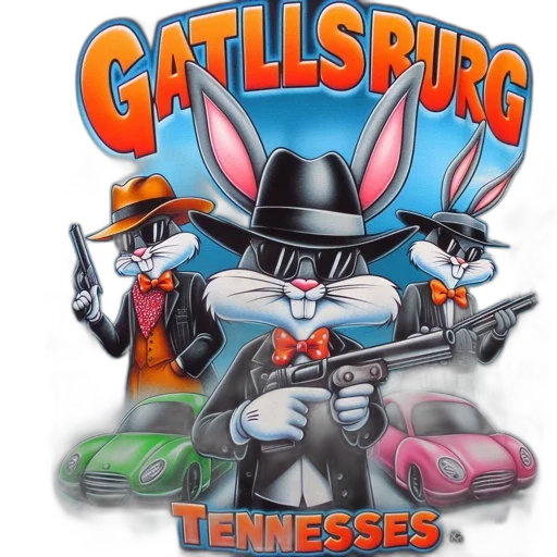 black, t-shirt, designs, features, three, anthropomorphic, rabbits, suits transparent PNG cut-out