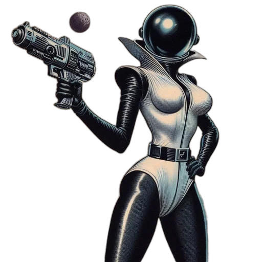 robot, weapon, concept art, comic book art, cyberpunk, pixel art, outer space, individual transparent PNG cut-out