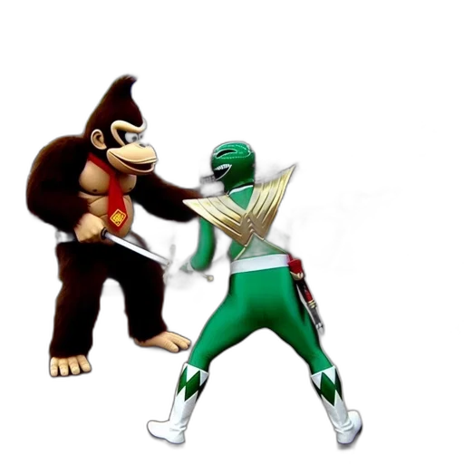 concept art, 3d render, pixel art, green, three, characters, costume, gorilla transparent PNG cut-out