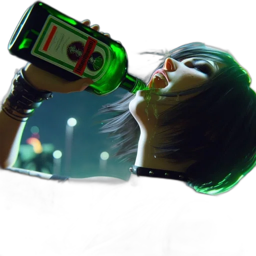 bottle, robot, face, weapon, photorealistic, 3d render, concept art, vaporwave transparent PNG cut-out