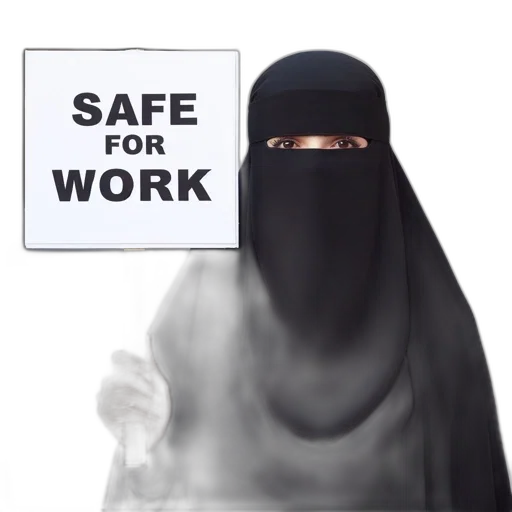 staff, anonymous, woman, burqa, holds, placard, safe, work transparent PNG cut-out