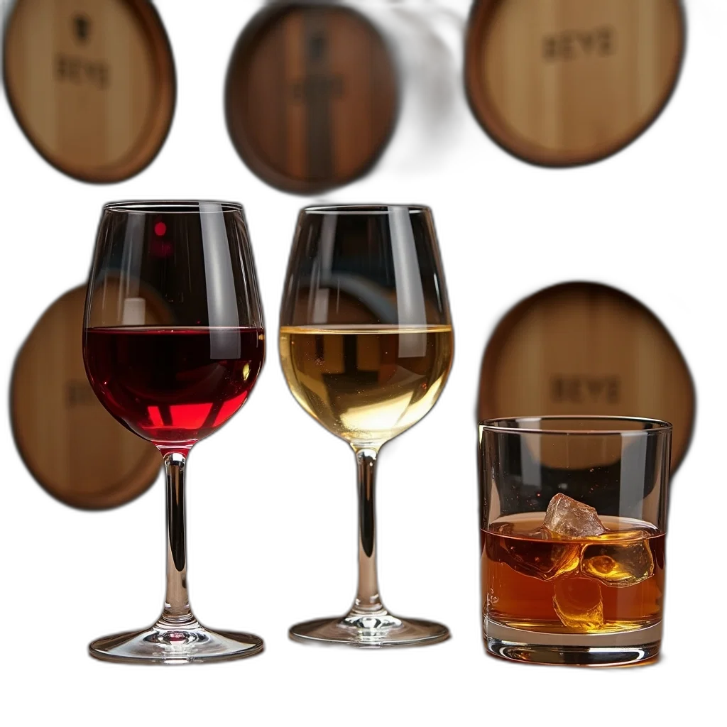 bottle, 3d render, earth tones, glass, red, wine, white, whiskey transparent PNG cut-out