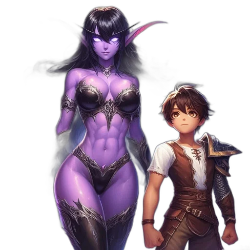 fantasy art, concept art, pixel art, comic book art, dark, two, animated, characters transparent PNG cut-out