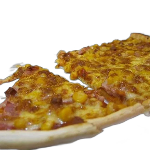 food, 3d render, close-up, pizza, ham, corn, toppings, one transparent PNG cut-out