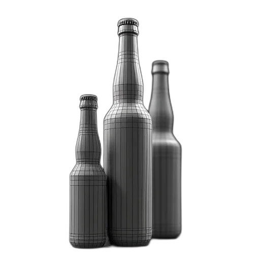 bottle, 3d render, photorealistic, monochrome, digital, wireframe, model, three transparent PNG cut-out
