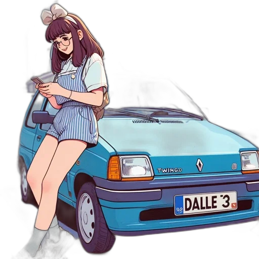 car, dress, anime, vaporwave, concept art, pixel art, pastel, blue transparent PNG cut-out