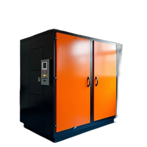 furniture, 3d render, large, industrial, furnace, bright, orange, black transparent PNG cut-out
