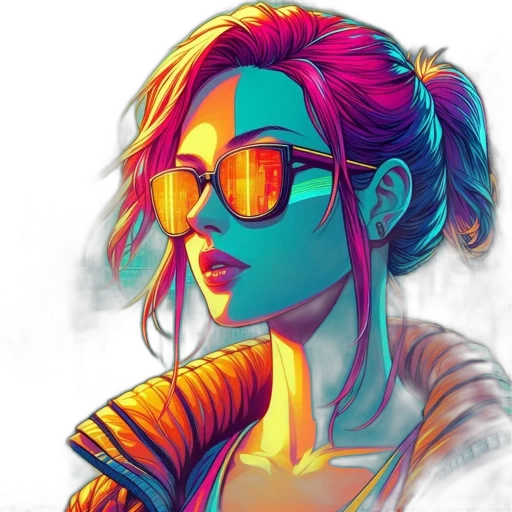 jacket, face, cyberpunk, comic book art, fantasy art, concept art, neon lights, neon transparent PNG cut-out