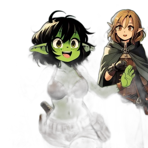 concept art, anime, fantasy art, pixel art, green, monochrome, earth tones, dark transparent PNG cut-out