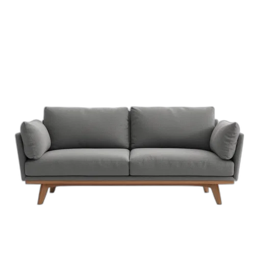 furniture, 3d render, earth tones, modern, grey, fabric, sofa, wooden transparent PNG cut-out