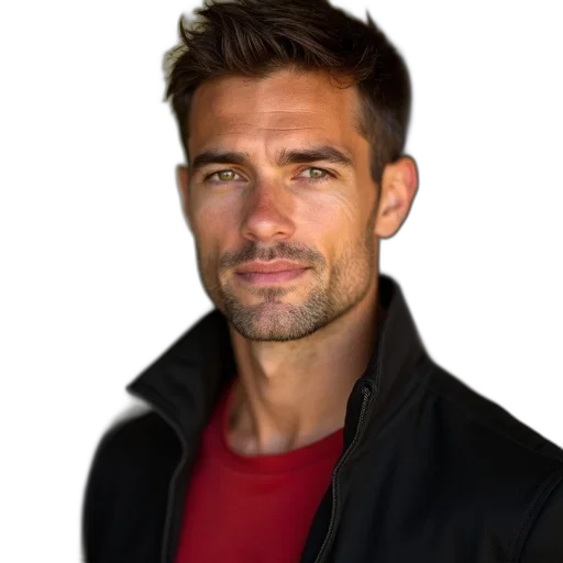 jacket, face, staff, hair, photorealistic, cartoon, 3d render, close-up transparent PNG cut-out