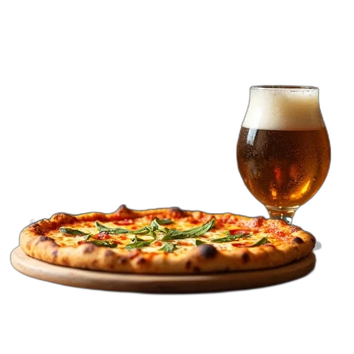 food, pizza, beers, press transparent PNG cut-out