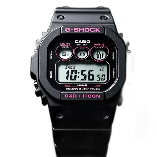 vaporwave, cyberpunk, black, casio, g-shock, watch, digital, display transparent PNG cut-out