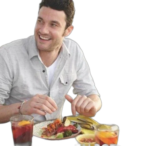 food, staff, photorealistic, man, enjoys, meal, title, sweet transparent PNG cut-out
