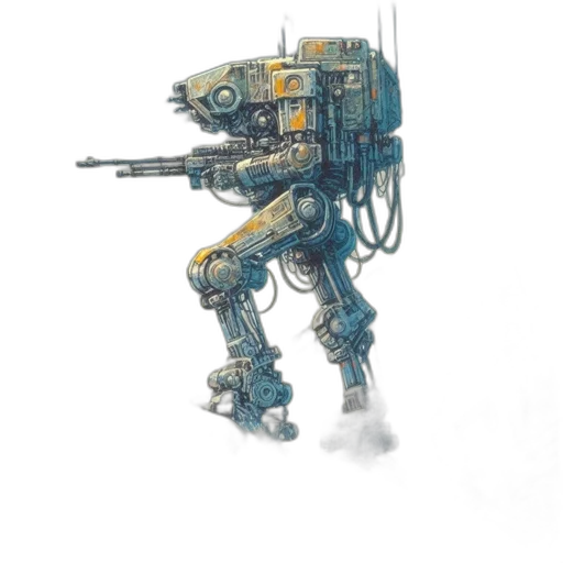 robot, weapon, staff, concept art, cyberpunk, pixel art, watercolor, outer space transparent PNG cut-out