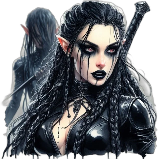 fantasy art, concept art, comic book art, pixel art, dark, woman, gothic, features transparent PNG cut-out