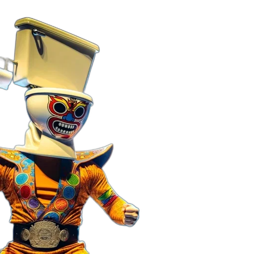 robot, mask, 3d render, concept art, golden, wrestling, match, vividly transparent PNG cut-out