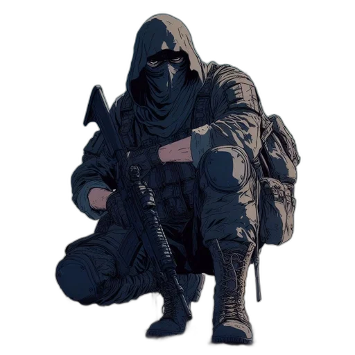 jacket, weapon, mask, creature, concept art, pixel art, 3d render, cyberpunk transparent PNG cut-out