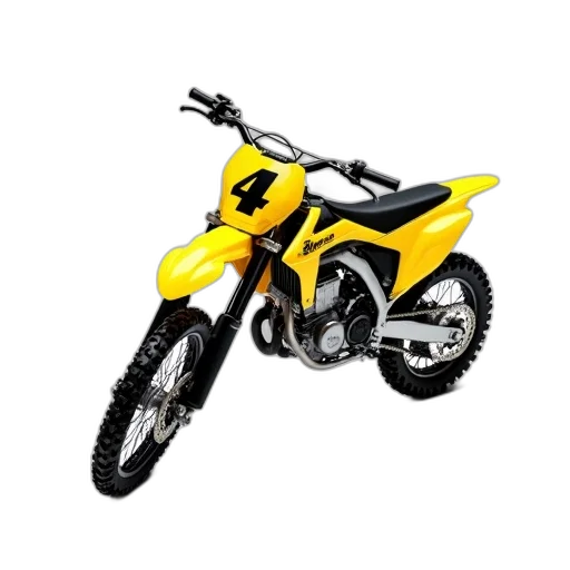 3d render, photorealistic, yellow, black, dirt, bike, number, front transparent PNG cut-out