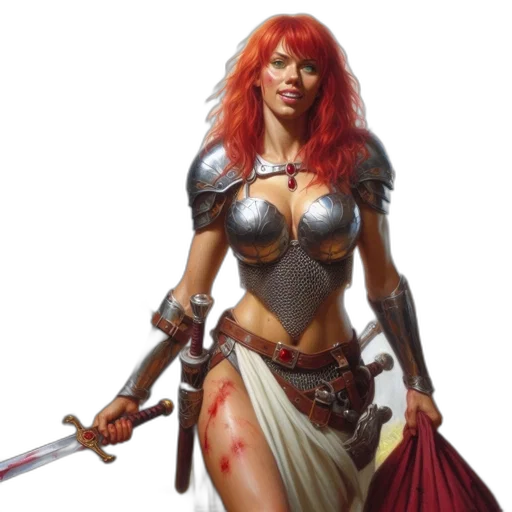 sword, fantasy art, concept art, comic book art, pixel art, red, redheaded, armored transparent PNG cut-out