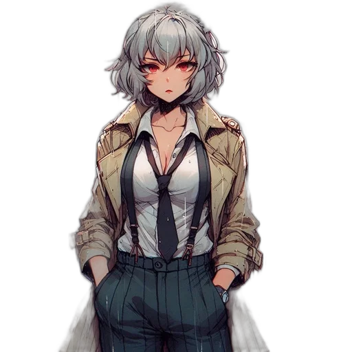 jacket, dress, staff, weapon, anime, concept art, pixel art, watercolor transparent PNG cut-out